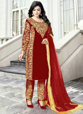 Red Embroidered Pakistani Pant Suit 1