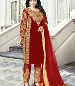 Red Embroidered Pakistani Pant Suit