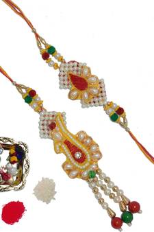 Designer Bhaiya Bhabhi Rakhi Set and Decorative Pooja Plate