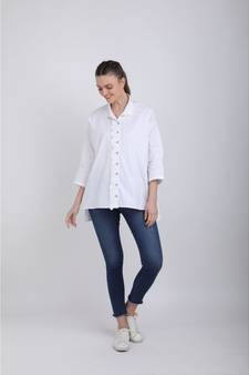 BALI HAI by PASHMA WOMEN'S RUFFLE WHITE SOLID CASUAL SHIRT