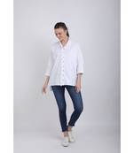 BALI HAI by PASHMA WOMEN'S RUFFLE WHITE SOLID CASUAL SHIRT