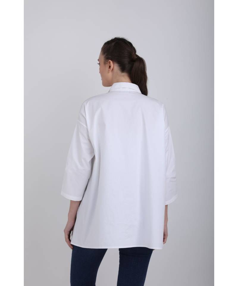 BALI HAI by PASHMA WOMEN'S RUFFLE WHITE SOLID CASUAL SHIRT