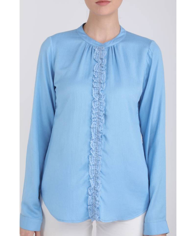 BALI HAI by PASHMA WOMEN'S BEAUTIFUL RUFFLE NAVY BLUE SHIRT