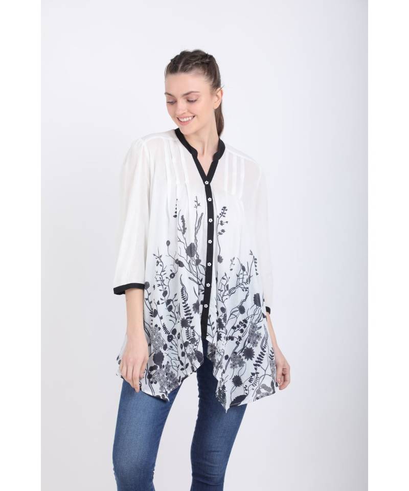 BALI HAI by PASHMA WOMEN'S BEAUTIFUL BLACK AND WHITE PRINT  CASUAL SHIRT