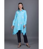 BALI HAI by PASHMA WOMEN'S BEAUTIFUL LONG  SOFT PINK EMBROIDERED CASUAL SHIRT