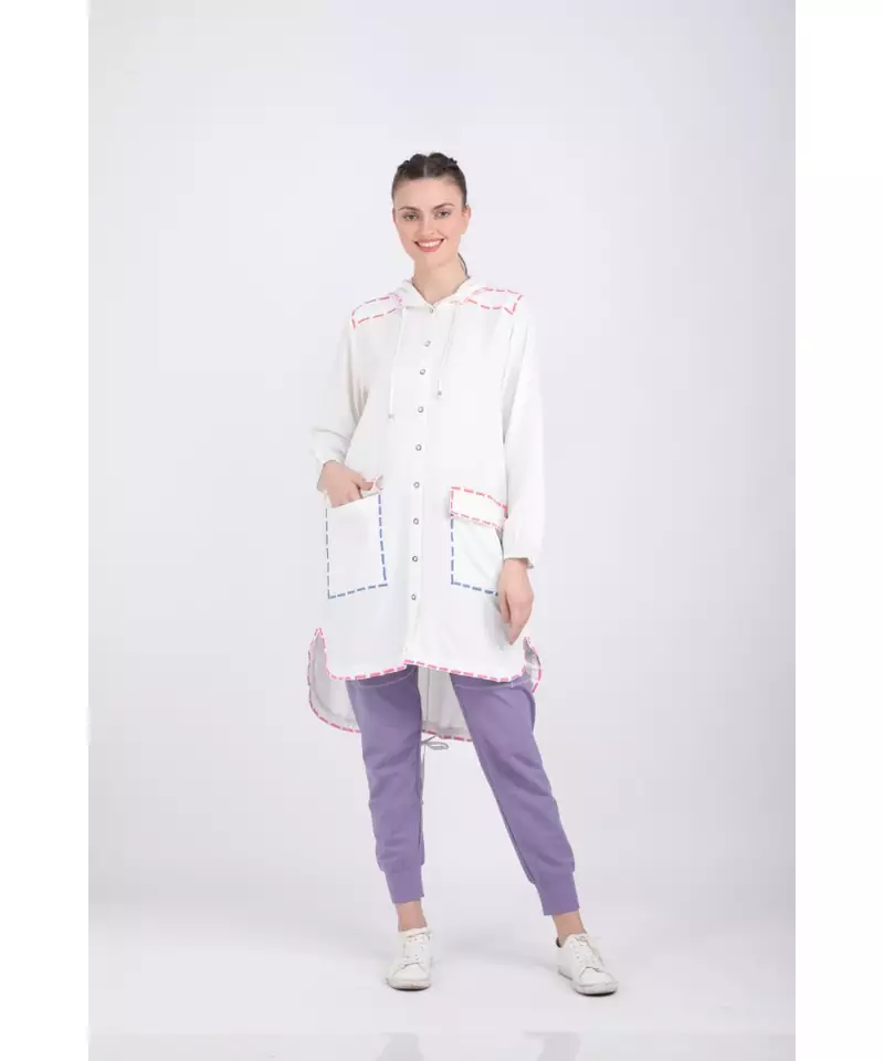 BALI HAI by PASHMA WOMEN'S  WHITE MULTI EMBRIODERY HOODY DRESS