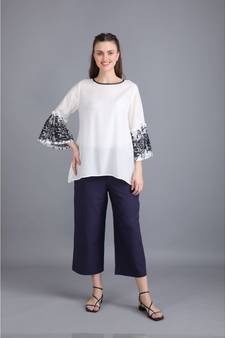 BALI HAI by PASHMA WOMEN'S  COTTON WHITE PRINTED TOP