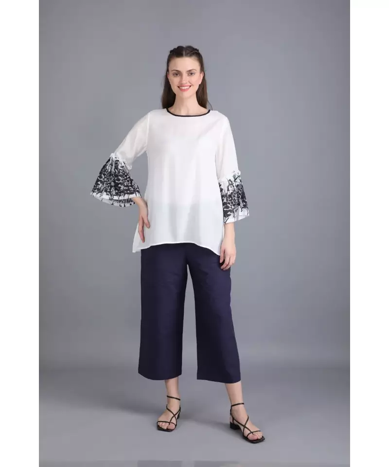 BALI HAI by PASHMA WOMEN'S  COTTON WHITE PRINTED TOP