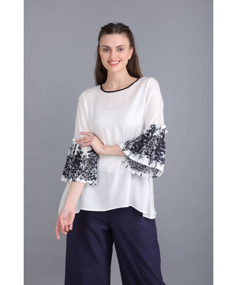 BALI HAI by PASHMA WOMEN'S  COTTON WHITE PRINTED TOP