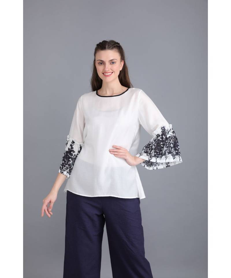 BALI HAI by PASHMA WOMEN'S  COTTON WHITE PRINTED TOP