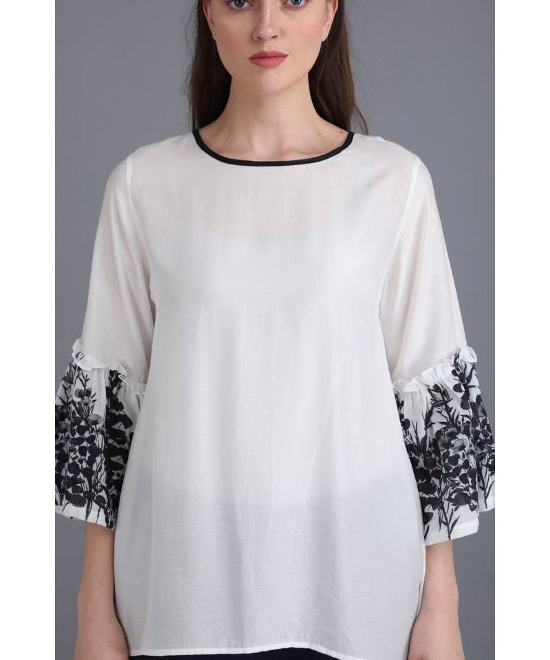 BALI HAI by PASHMA WOMEN'S  COTTON WHITE PRINTED TOP