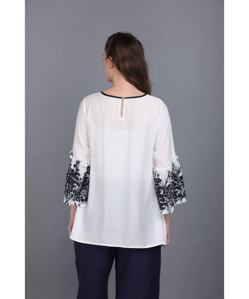 BALI HAI by PASHMA WOMEN'S  COTTON WHITE PRINTED TOP