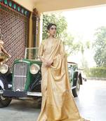 Beige printed silk saree with blouse