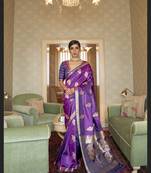 Purple printed silk saree with blouse