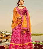 Rani-pink printed silk semi stitched lehenga