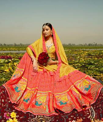 Red printed silk semi stitched lehenga 2
