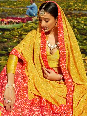 Red printed silk semi stitched lehenga 3