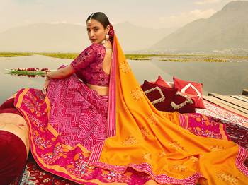 Rani-pink printed silk semi stitched lehenga 3