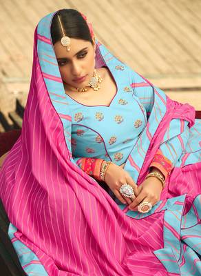 Light-blue printed silk semi stitched lehenga 2