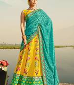 Yellow printed silk semi stitched lehenga