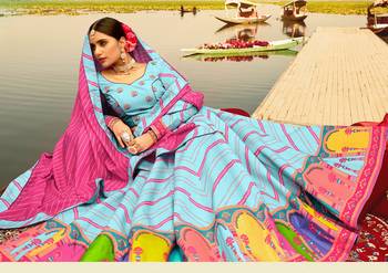 Light-blue printed silk semi stitched lehenga 3