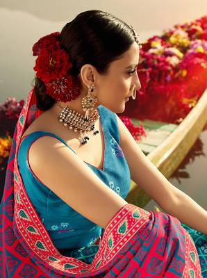Sky-blue printed silk semi stitched lehenga 3