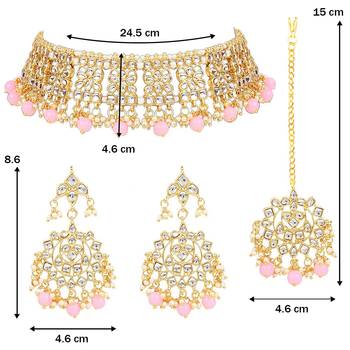 Traditional Kundan Choker Jewellery Set with Earrings & Maang Tikka For Women  4