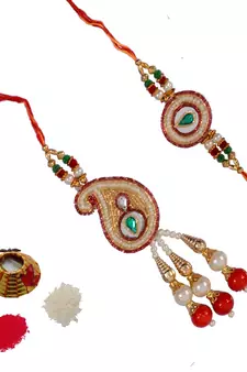 Designer Bhaiya Bhabhi Rakhi Set and Roli Tikka Matki