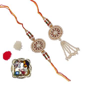 Designer Bhaiya Bhabhi Rakhi Set and Decorative Pooja Plate 1