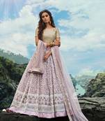 Lilac embroidered net semi stitched lehenga