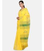 Yellow Triangle Design Hand Weaven Cotton Silk Handloom Saree With Blouse
