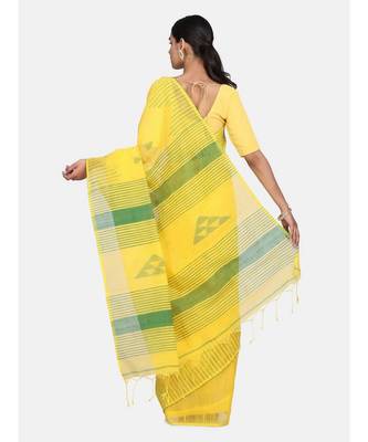 Yellow Triangle Design Hand Weaven Cotton Silk Handloom Saree With Blouse 4