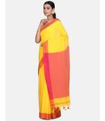 Yellow Plain Work Khadi Cotton Handloom Saree With Blouse