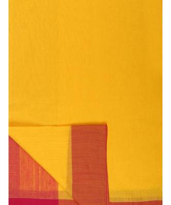 Yellow Plain Work Khadi Cotton Handloom Saree With Blouse 4