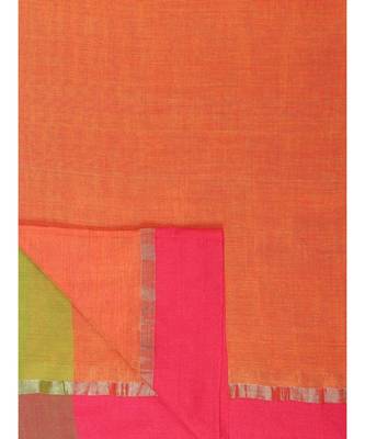 Rust Plain Work Khadi Cotton Handloom Saree With Blouse 5