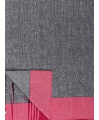Grey Melange Plain Work Khadi Cotton Handloom Saree With Blouse 4