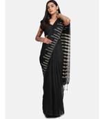 Black Stribe Work Cotton Silk Handloom Saree With Blouse