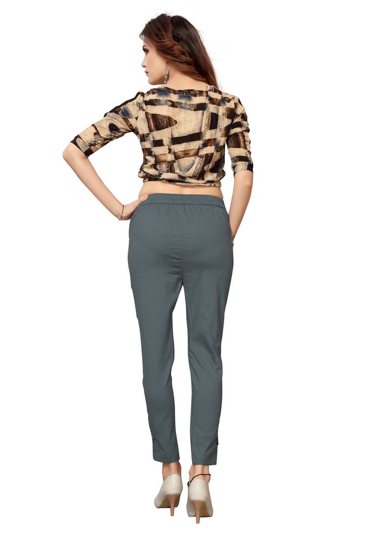 Krisha Export Regular Slim Fit Women Slub Lycra Grey Pant