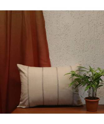 Cotton Blend Beige Embroidered Cushion cover (14x19 in) 1