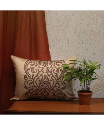 Polyester Beige Embroidered Cushion cover (14X19 in) 1