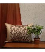 Polyester Beige Embroidered Cushion cover (14X19 in)