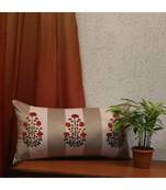 Velvet Off White Digital print With Hand embroidered Cushion cover (12x22 in)