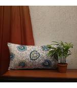 Poly Canvas Turquoise Blue  Digital print With Embroidered Cushion cover (12X22 in)