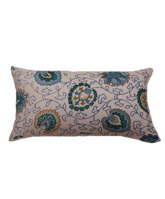 Poly Canvas Turquoise Blue  Digital print With Embroidered Cushion cover (12X22 in) 2