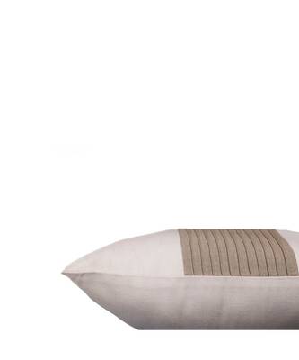 Cotton Blend White Beige Patchwork With Pintucks Cushion cover (14X19 in) 3