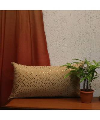Polyester Blend Gold Hand embroidered Cushion cover (12x22 in) 1