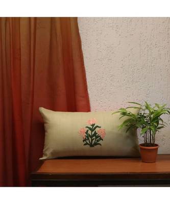 100% Linen  Green Embroidered Cushion cover (12X22 in) 1