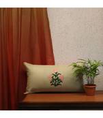 100% Linen  Green Embroidered Cushion cover (12X22 in)