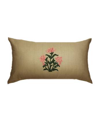 100% Linen  Green Embroidered Cushion cover (12X22 in) 2
