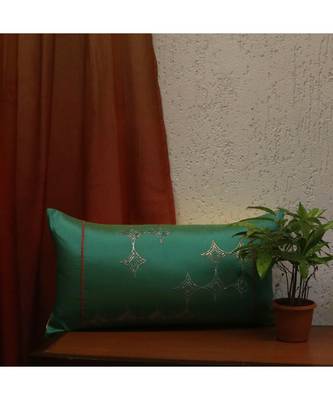 Polyester  Green Hand embroidered Cushion cover (12x22 in) 1